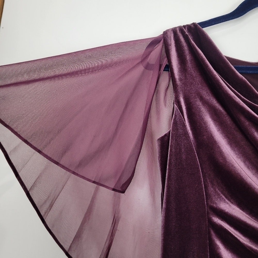 NWT R&M Richards Petite Chiffon-Cape Cowlneck Velvet Gown in Wine Size 4P - Picture 6 of 15